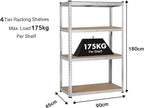 4 Tier Racking Shelf 180x90x45cm Heavy Duty Garage Shelving Storage Shelves Unit — on a clean white background