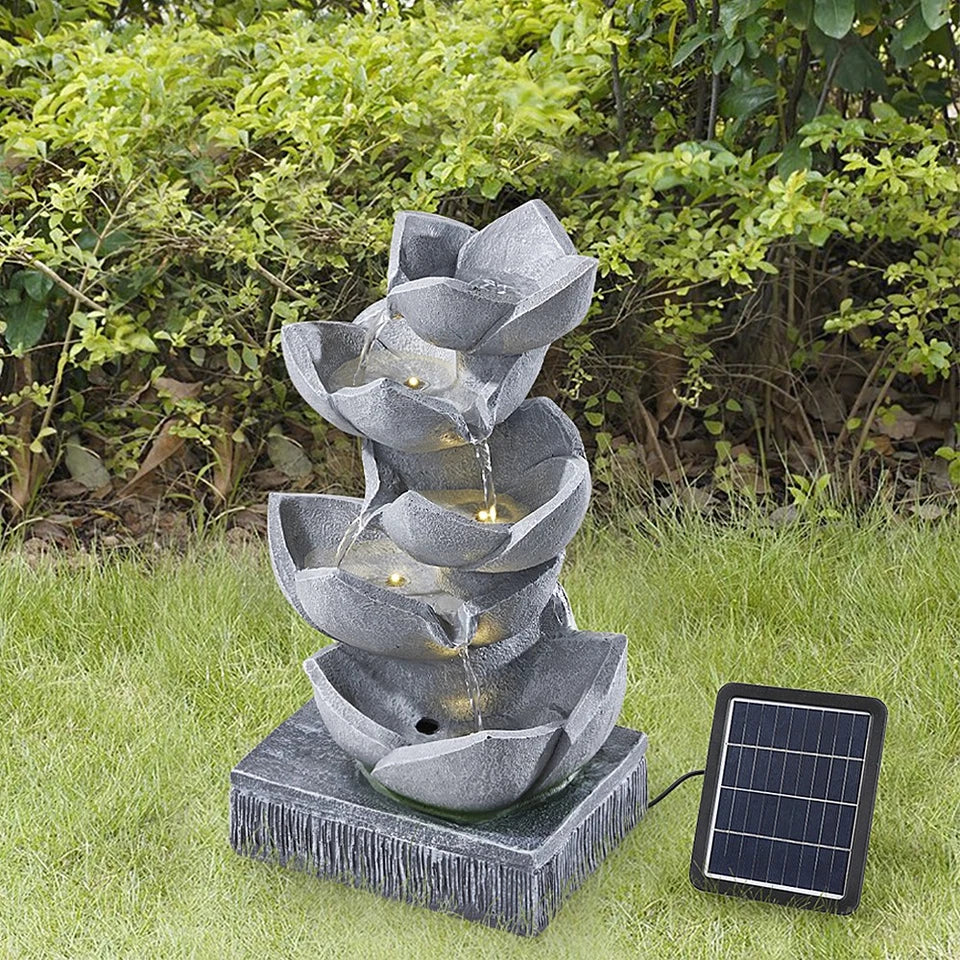 Water Feature Lotus Cascading Fountain With Solar LED Light Outdoor Garden Decor — alternate product view 5