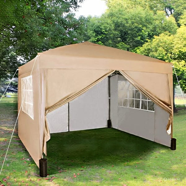 3x3m Pop up Heavy Duty Gazebo With Sides And Weight bags — Beige — product view