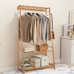 Bamboo Clothes Rail Rack Garment Stand with Top Shelf Shoe Storage Ladder Rails — alternate product view 5