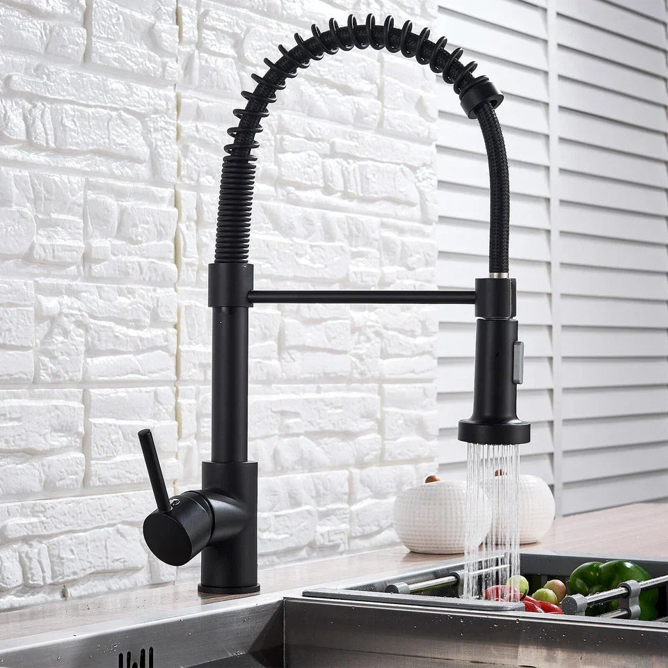 Matt Black Monobloc Kitchen Sink Mixer Tap with Pull Out Hose Spray Single Lever — alternate product view 3