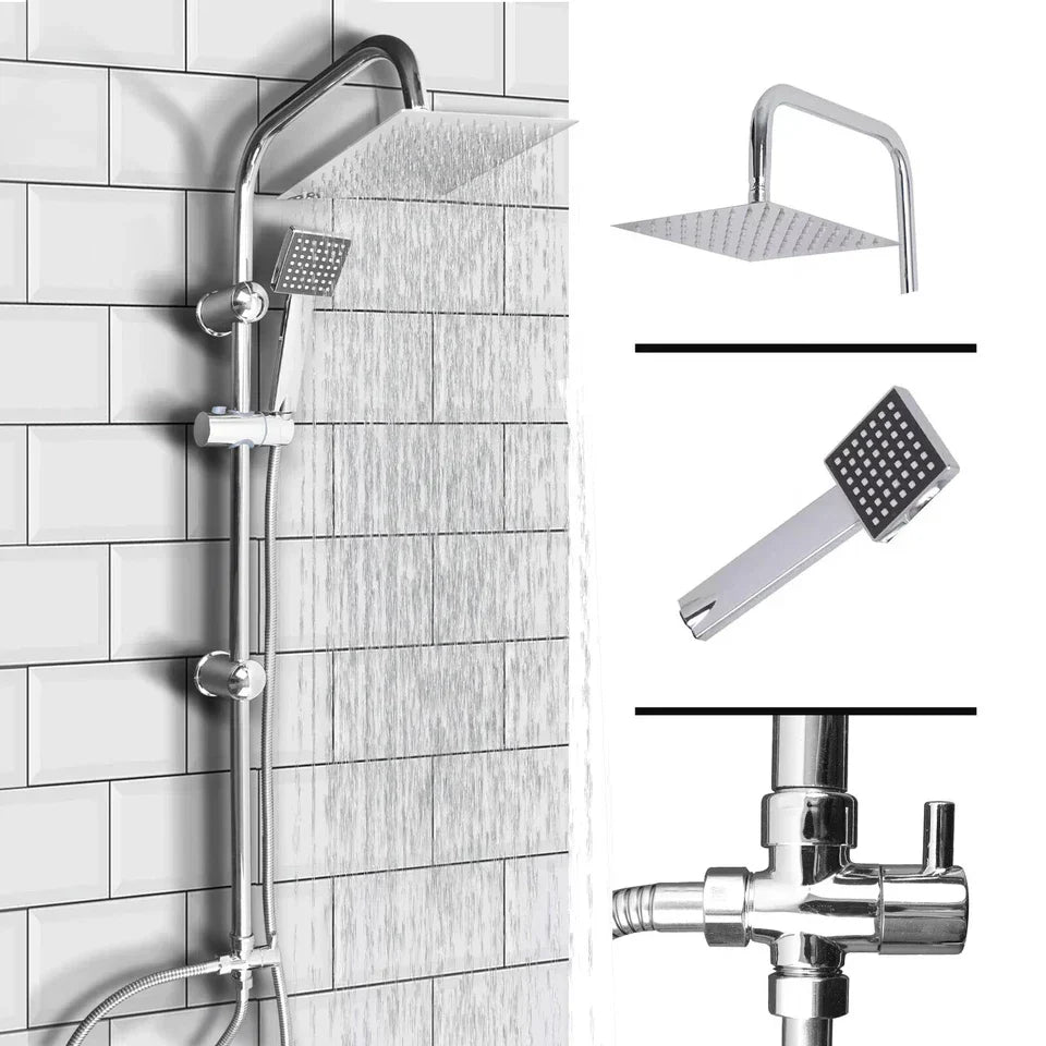 Shower Kit Twin Head 2 Mixer Shower Heads Rail Hose Riser Square Bathroom Set — alternate product view 6