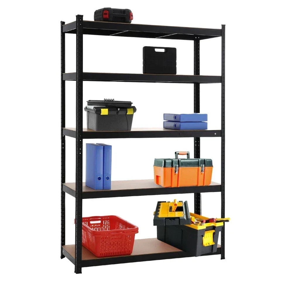 5 Tiers Shelving Units Warehouse Racking Shelf Steel Garage Unit 180x100x40CM — Black — on a clean white background