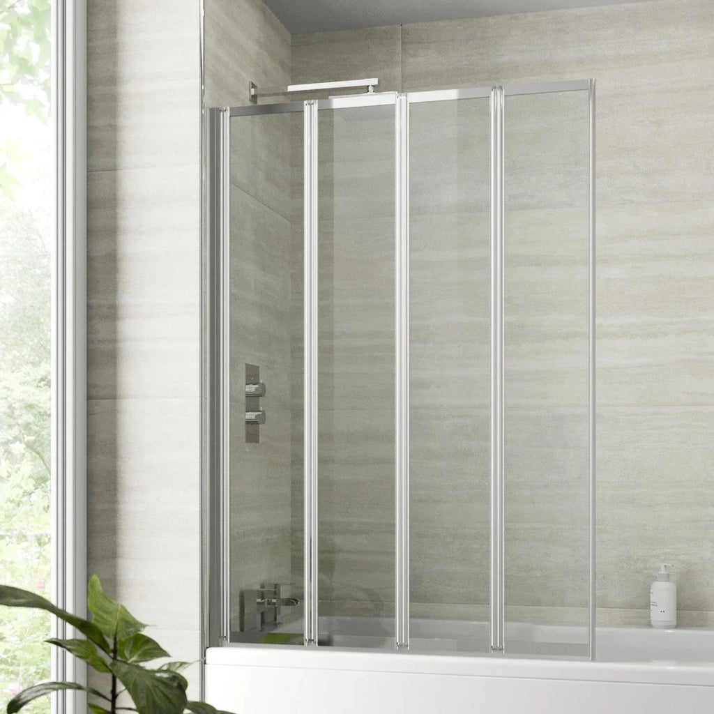 Bathroom 4 Panel Folding Bath Shower Screen Chrome 1000mm Reversible 4mm Glass — main product view