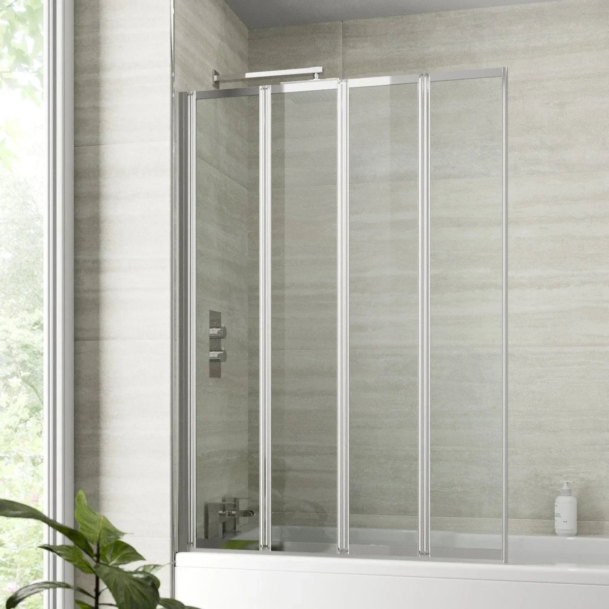 Bathroom 4 Panel Folding Bath Shower Screen Chrome 1000mm Reversible 4mm Glass — main product view