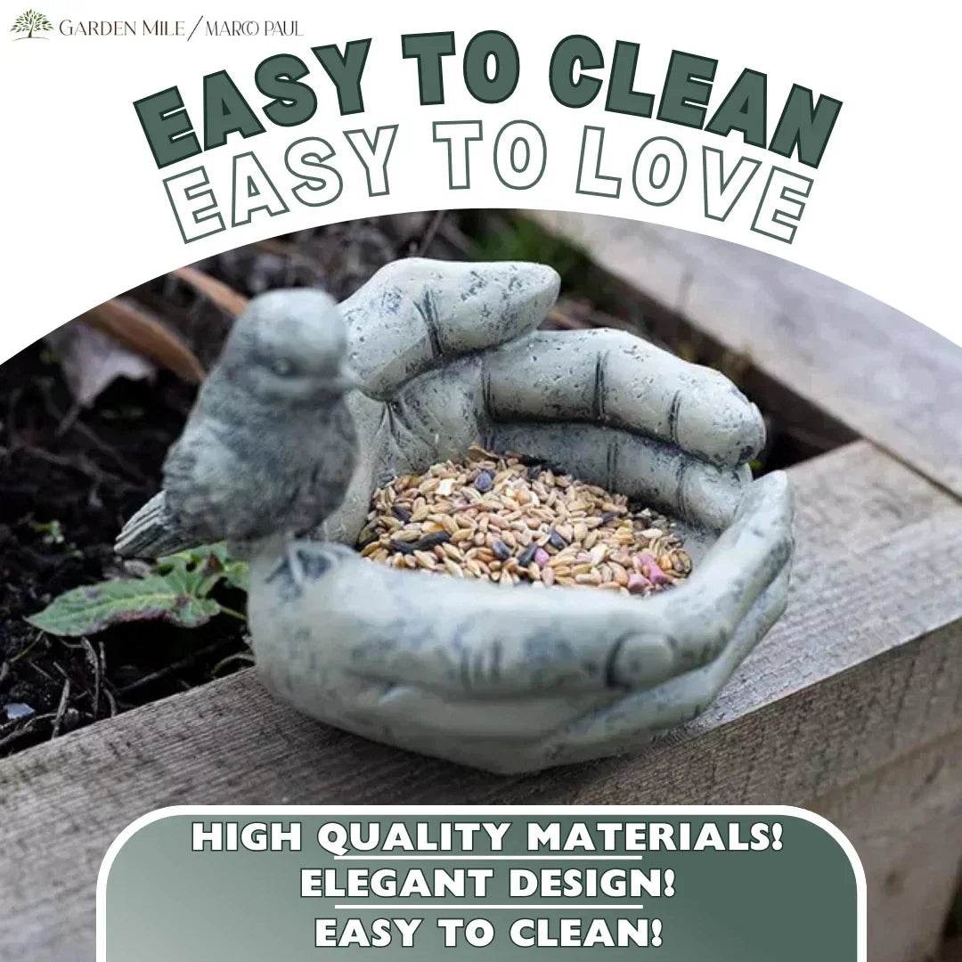 Bird Feeder Stone Effect Bath Garden Decor Hands Ornament Feeding Station Water — alternate product view 7
