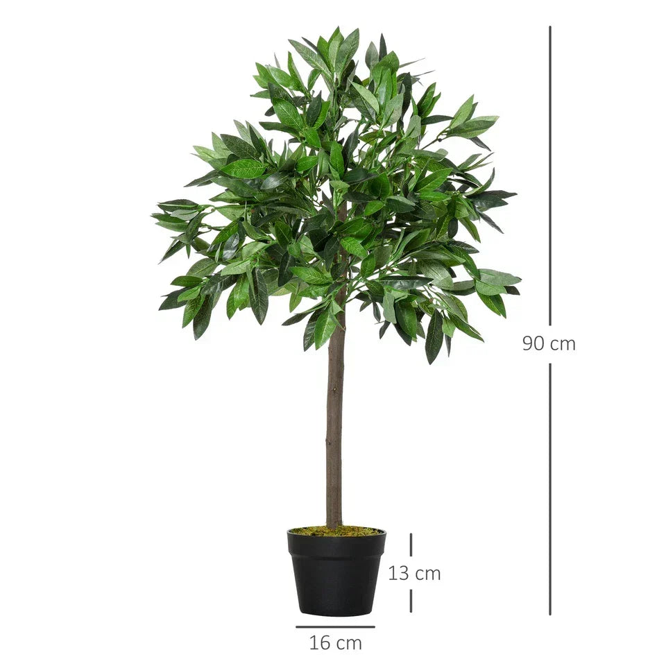 Pair Of 90cm/3FT Artificial Bay Laurel Topiary Trees w/Pot Fake Plant — on a clean white background