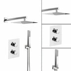 Modern Concealed Square Shower Brass Valve Mixer Twin Head Shower Set Chrome — on a clean white background