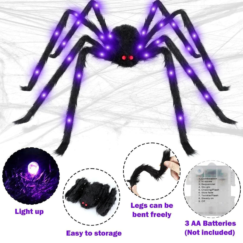 Halloween Prop Spider Decoration 150CM 8 Mode Light Up Giant Spider, Realistic — alternate product view 8
