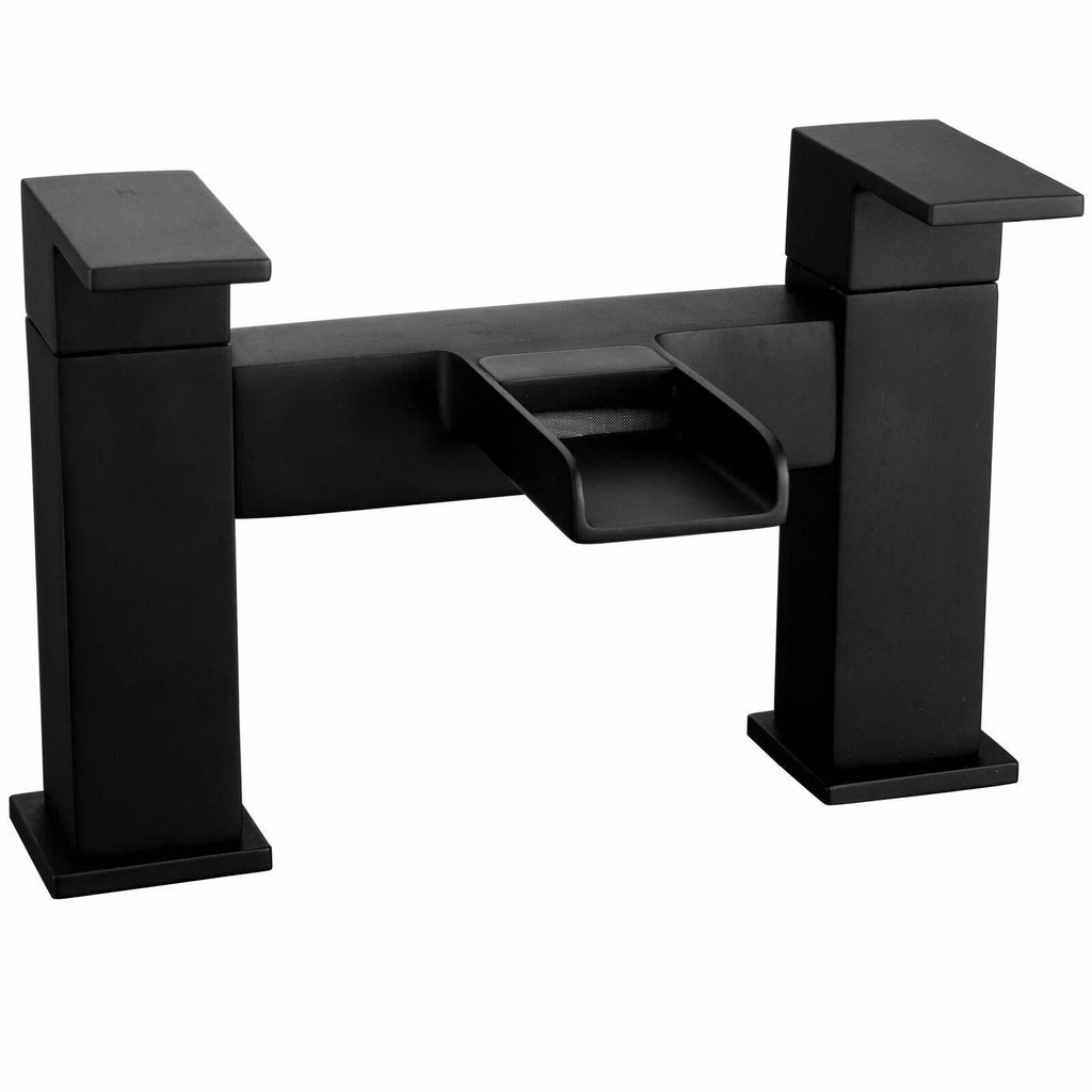 Bathroom Modern Waterfall Black Basin Sink Mono Square Mixer Tap Filler Waste — alternate product view 8