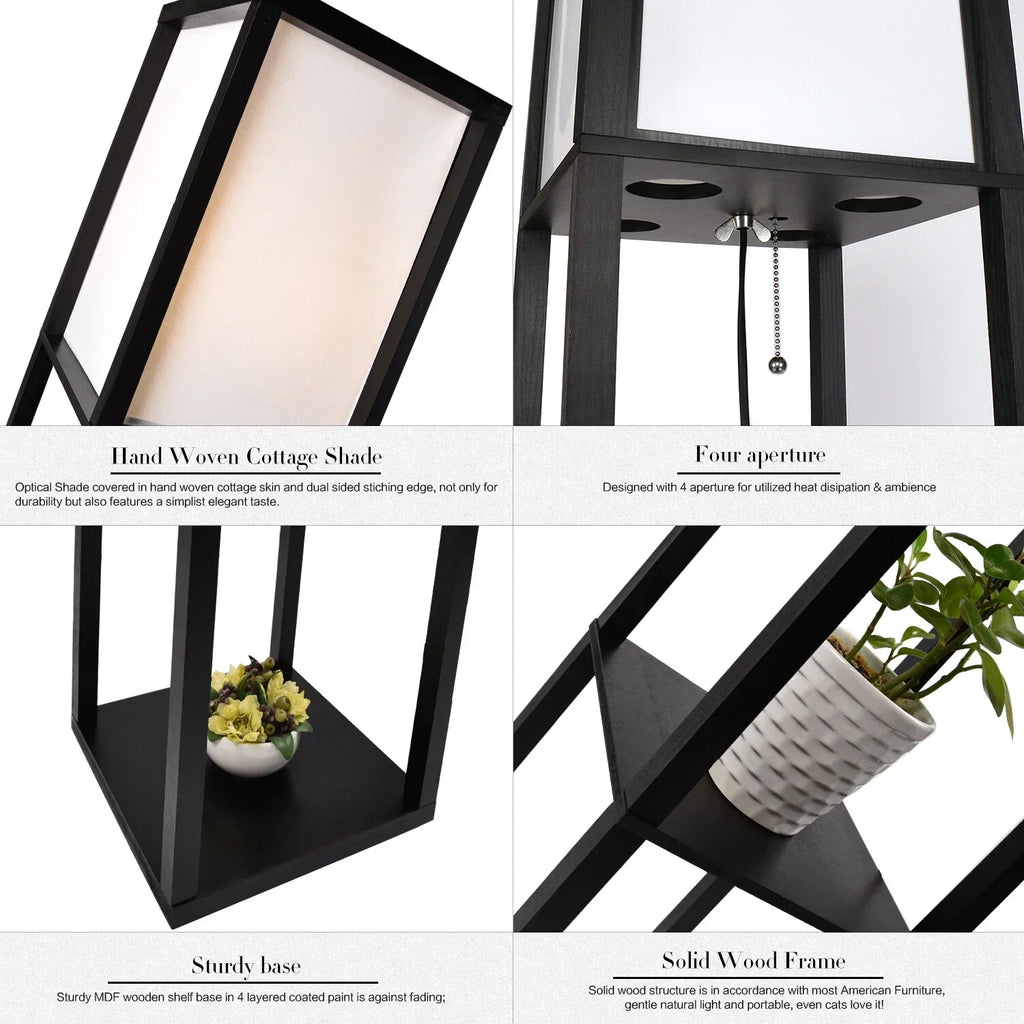 Floor Lamp Free Standing Wood 3-Tier Storage Shelf Reading Bedroom Living Room — alternate product view 8