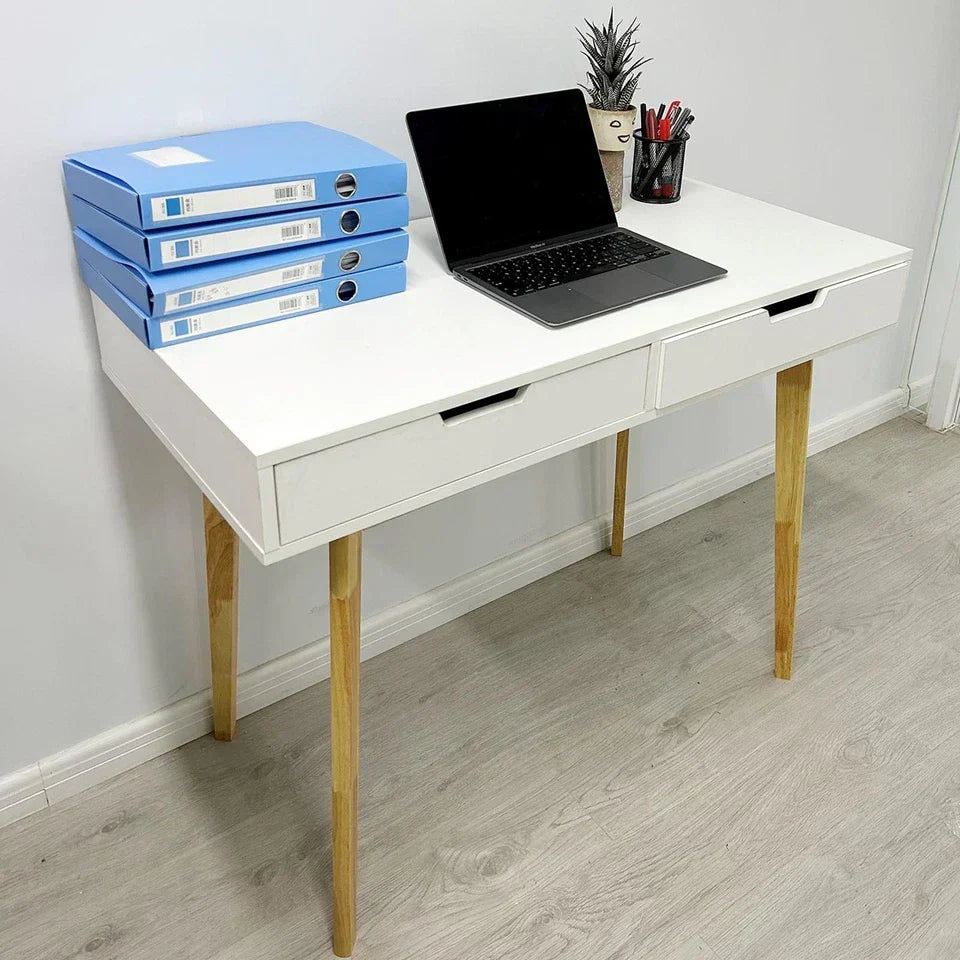Wooden Computer Desk Dressing Table Home Office Study Bedroom With Drawers White — alternate product view 3
