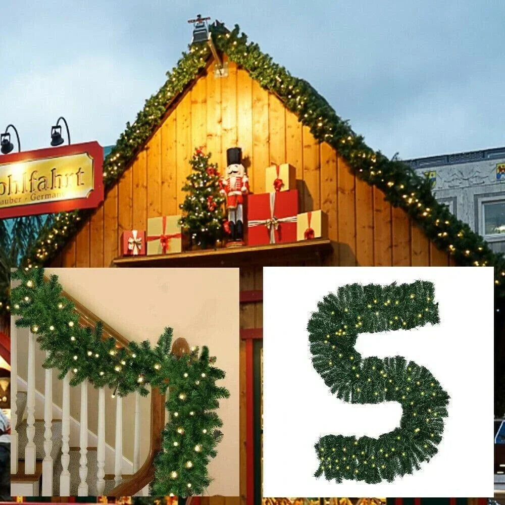 16FT Christmas Garland with LED Lights Pre Lit Stairs Home Fireplace Bushy Pine — alternate product view 6