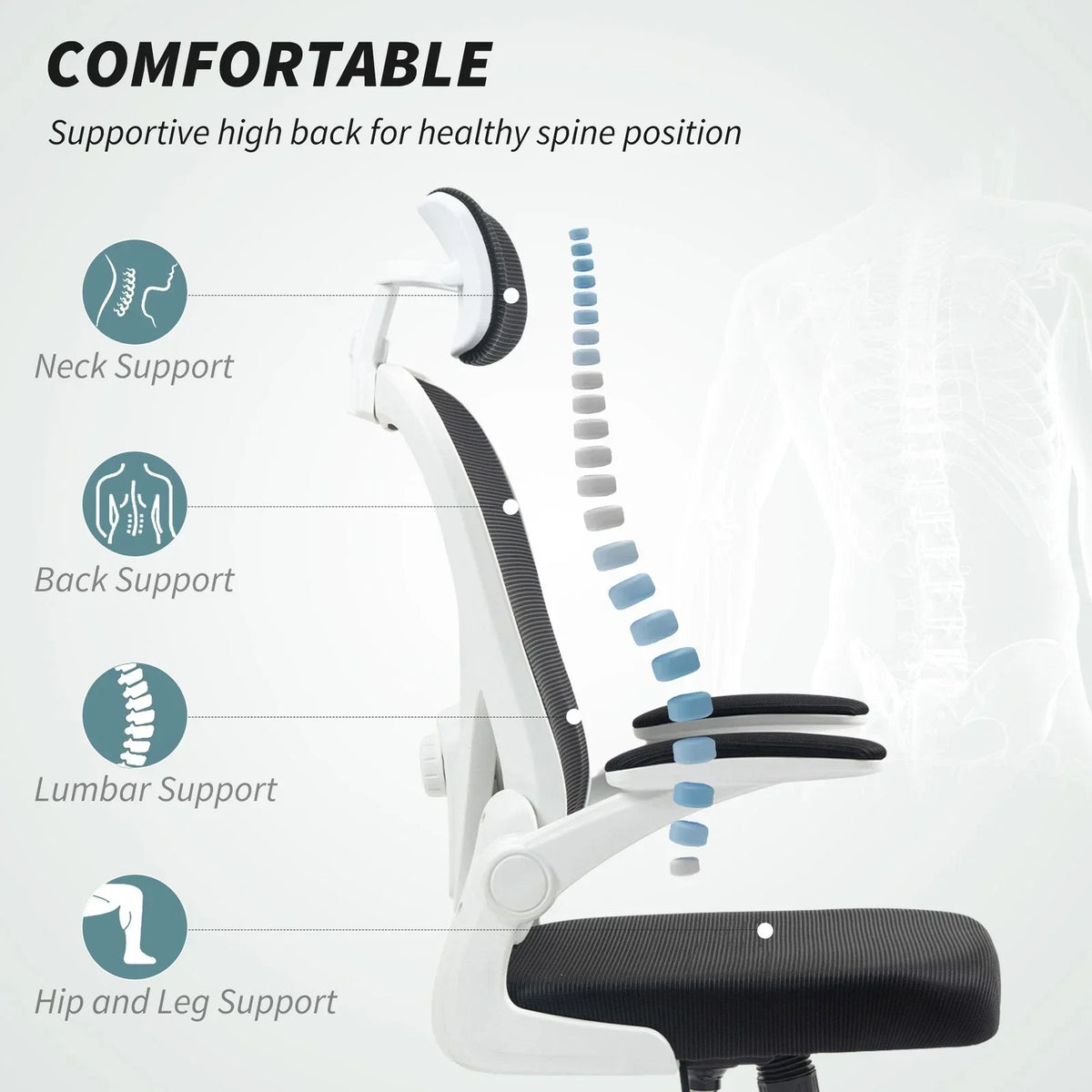 Ergonomic Mesh Office Chair with Headrest, Lumbar Support, Black — alternate product view 5