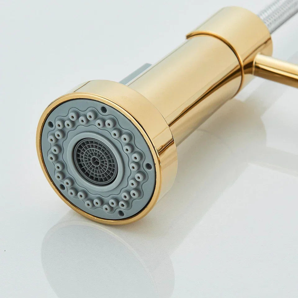 Modern Gold Kitchen Mixer Taps Pull out Spray 360° Mono Single Lever Sink Faucet — alternate product view 8