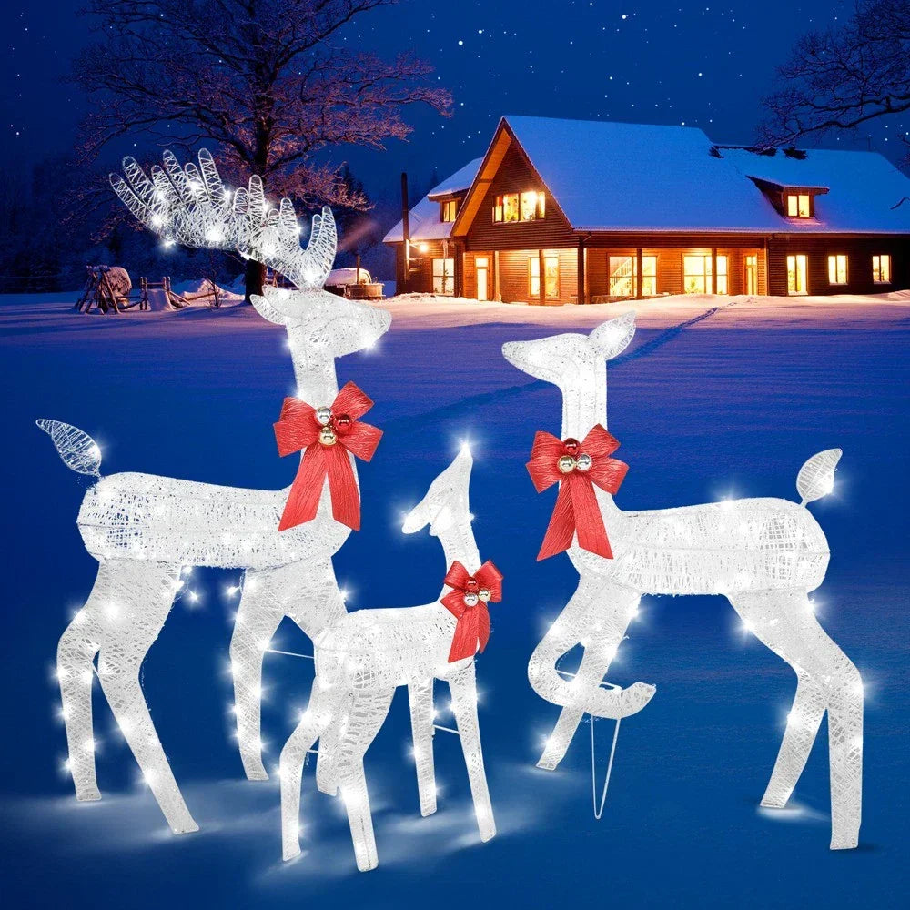 Set of 3 Light Up Reindeer Family Outdoor Christmas Decoration White Wire LED — main product view