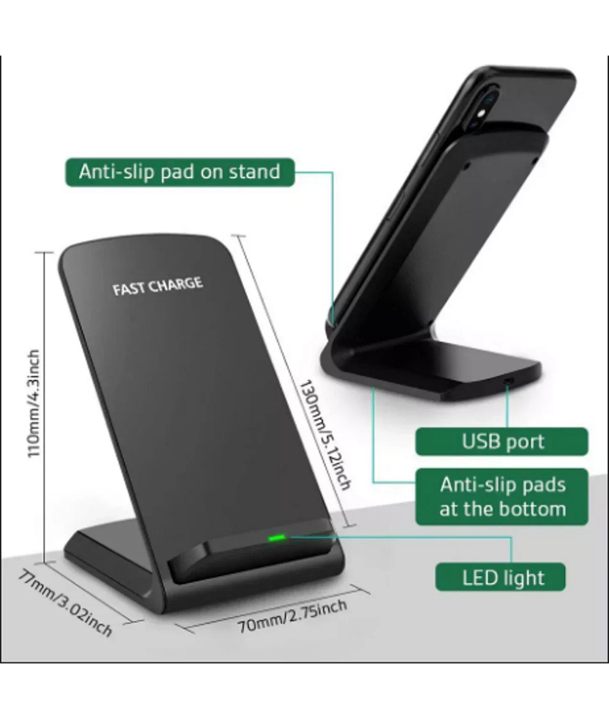 2 Coils Fast Wireless Charger Qi Charging Stand Fan For Samsung, iPhone, Huawei — alternate product view 4