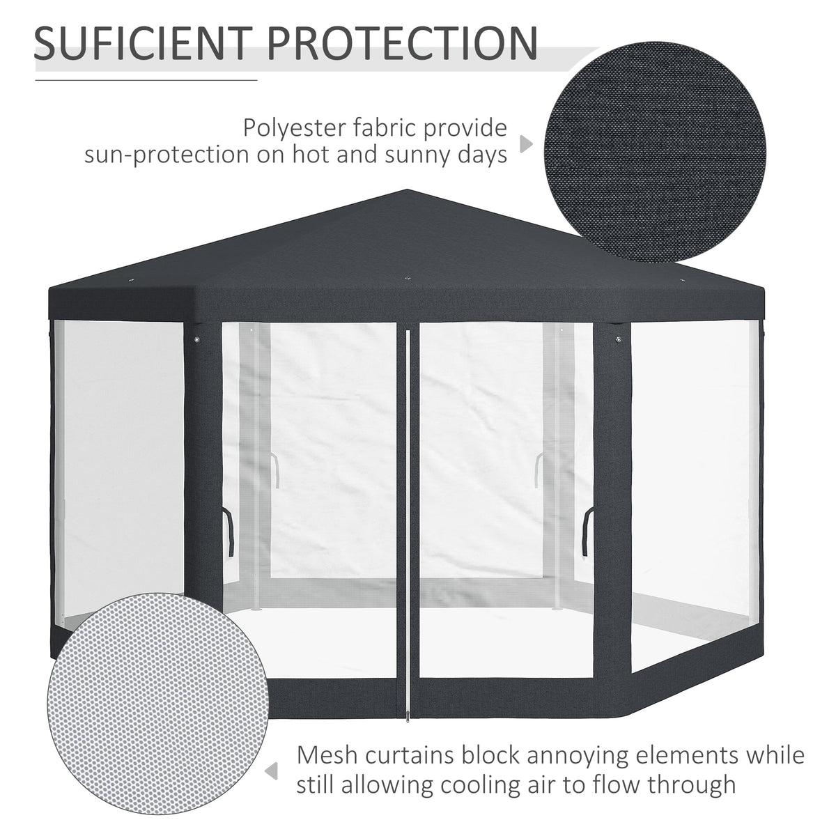 Dark Grey Hexagonal Metal Netting Gazebo Patio Out- door Canopy Party Marquee — alternate product view 7