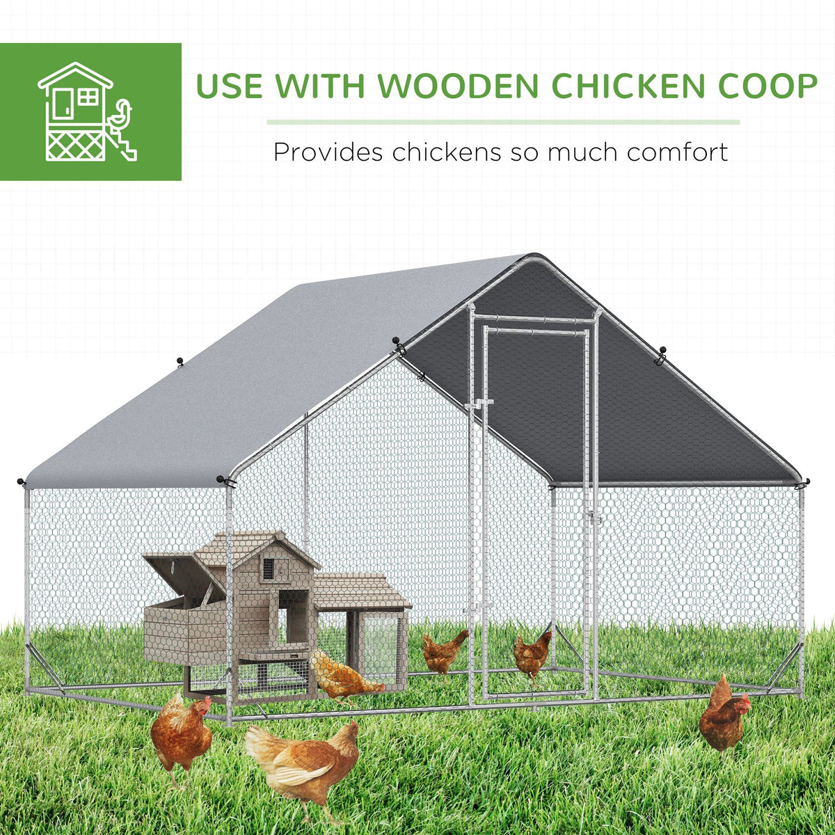 Walk In Chicken Run Galvanized Chicken Coop Hen House w/ Water-Resist Cover — alternate product view 25