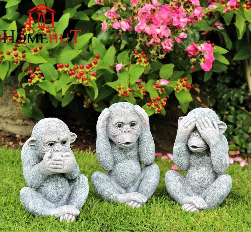 3 Wise Monkey Garden Ornaments See, Speak, Hear No Evil Monkey — alternate product view 3