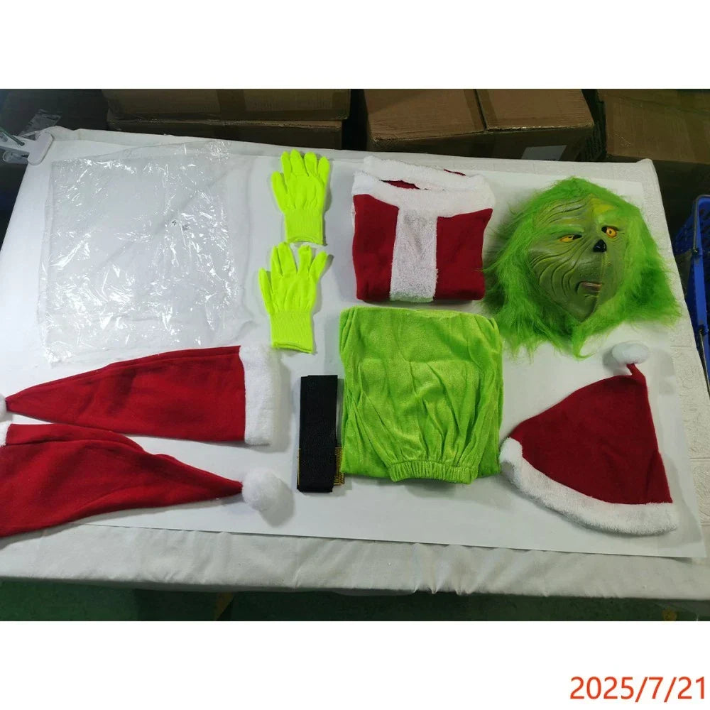 Adult Santa Grinch Costume Xmas Cosplay Men Christmas Santa Fancy Dress Full Set — alternate product view 11
