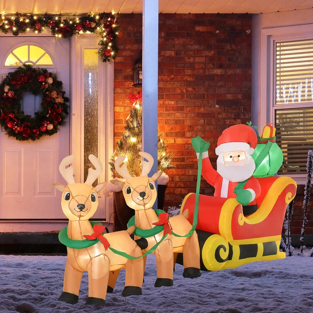 8ft Christmas Inflatable Santa Claus on Sleigh, LED Lighted Decoration — alternate product view 2
