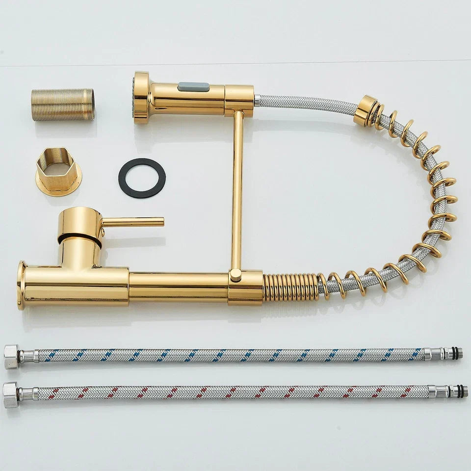 Modern Gold Kitchen Mixer Taps Pull out Spray 360° Mono Single Lever Sink Faucet — alternate product view 10