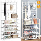 8 Hooks Coat and Hat Stand Metal + Plastic Shoe Rack Bedroom Shelf Hanger — alternate product view 3