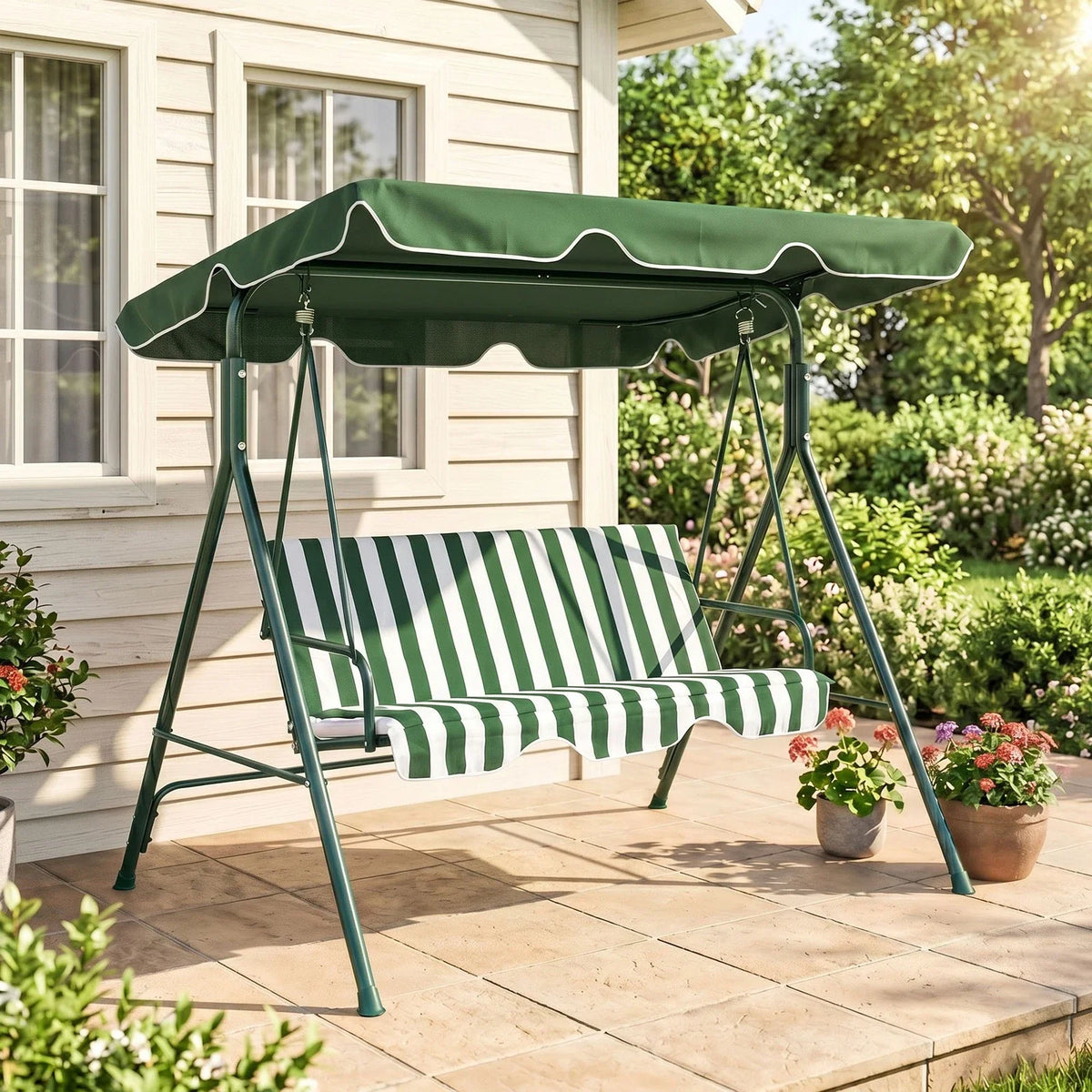 3-Seat Swing Chair Garden Swing Seat with Adjustable Canopy for Patio Green — alternate product view 5