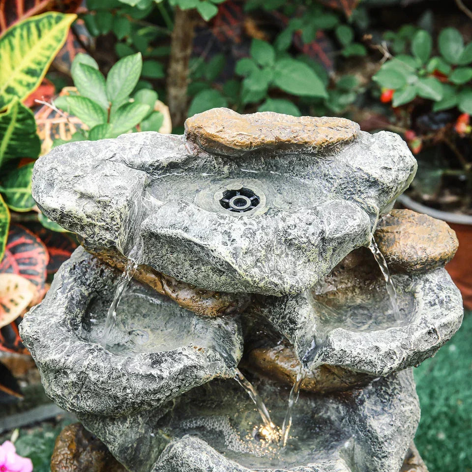 Solar Powered Cascading Stones Fountain LED Water Feature Garden Statues Pump — alternate product view 6