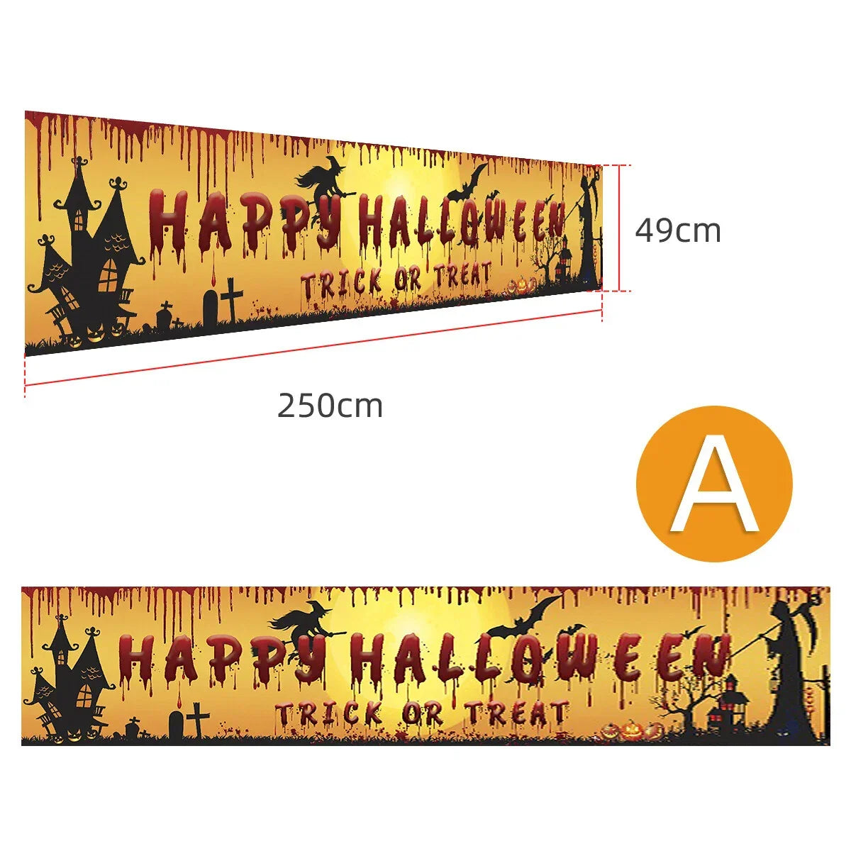 Happy Halloween Hanging Banner Flag Party Celebrate Foldable Home Outdoor Decor — A — on a clean white background
