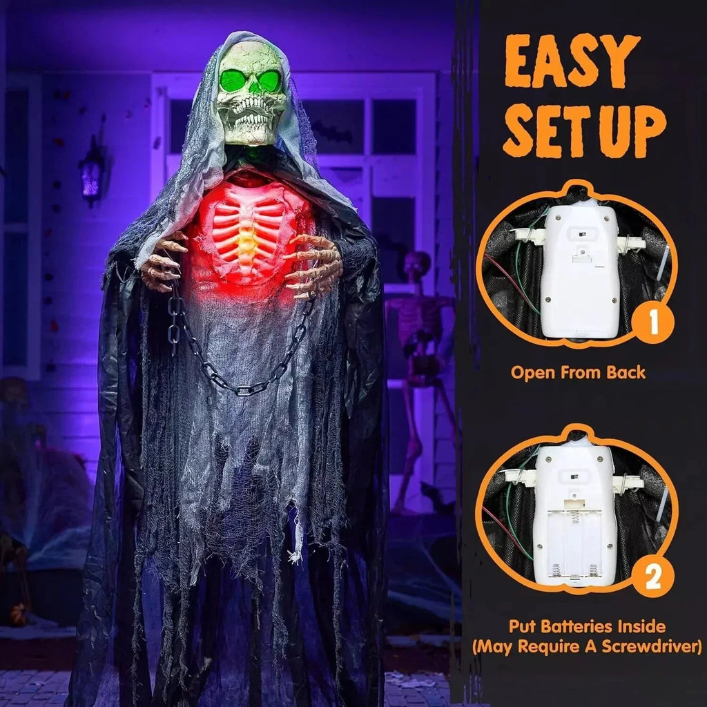 65" Halloween Animatronics Standing Grim Reaper Decoration with Breastbone, Life — alternate product view 4