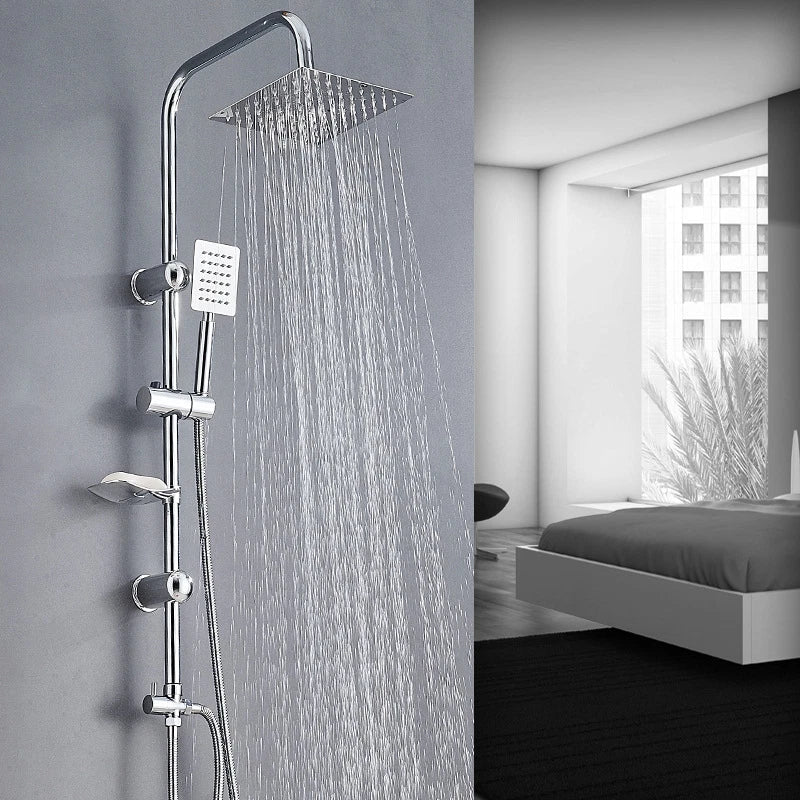 Shower Kit Twin Head 2 Mixer Shower Heads Rail Hose Riser Square Bathroom Set — main product view