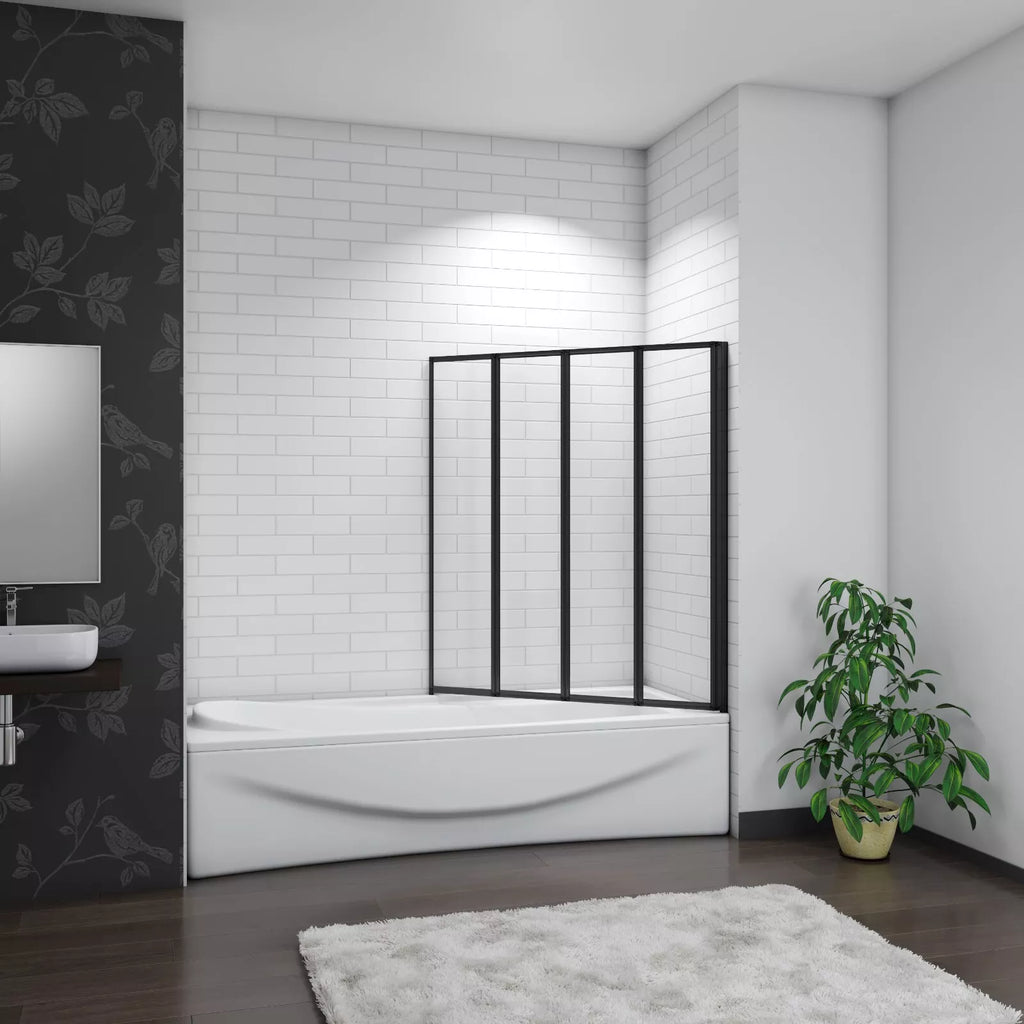 Matt Black 4 Fold Folding Bath Screen Shower Bathroom 4mm Glass Panel 900x1400 — alternate product view 3
