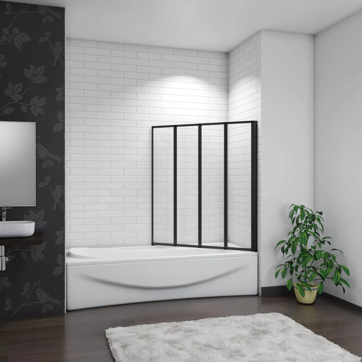 Matt Black 4 Fold Folding Bath Screen Shower Bathroom 4mm Glass Panel 900x1400 — alternate product view 3
