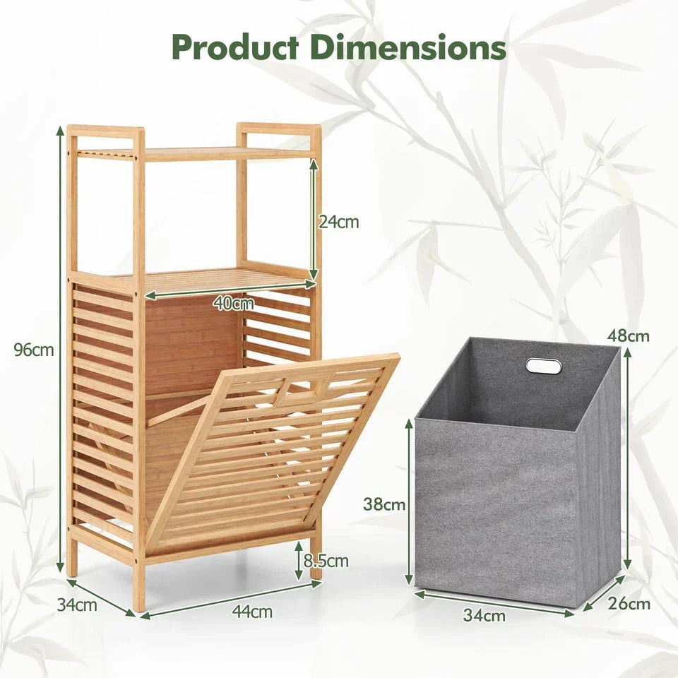 Bamboo Bathroom Shelf Tilt out Laundry Hamper Storage Organiser w/Laundry Basket — alternate product view 5