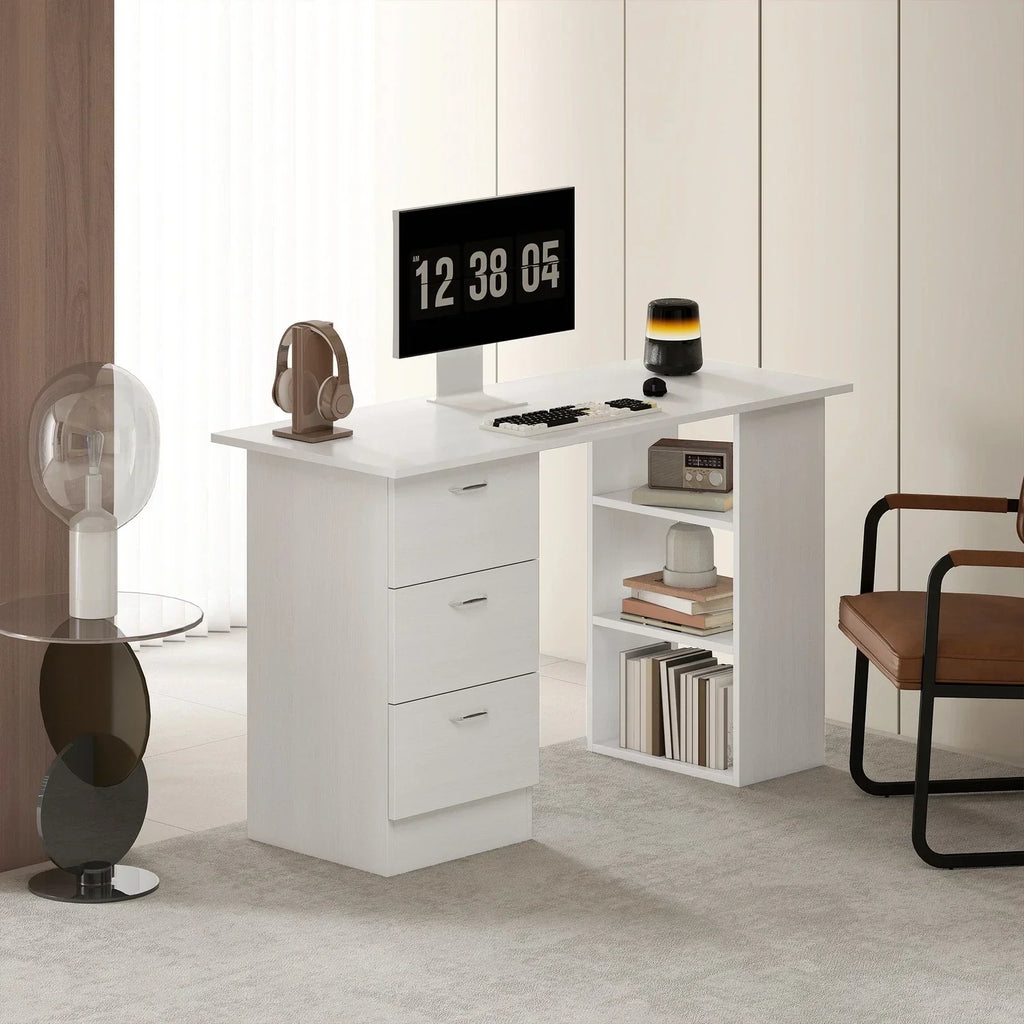 120cm Computer Desk PC Table Workstation w/ 3 Shelf & Drawers White — alternate product view 8