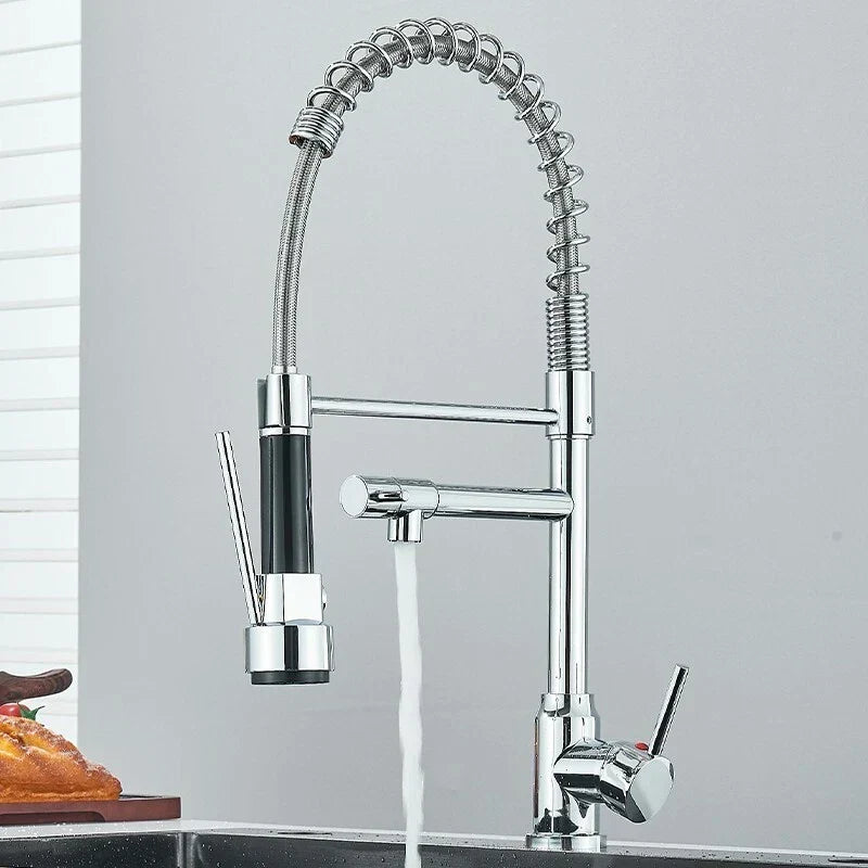 Modern Monobloc Pull Out Kitchen Mixer Tap Dual Spout Spray Single Lever Chrome — alternate product view 4
