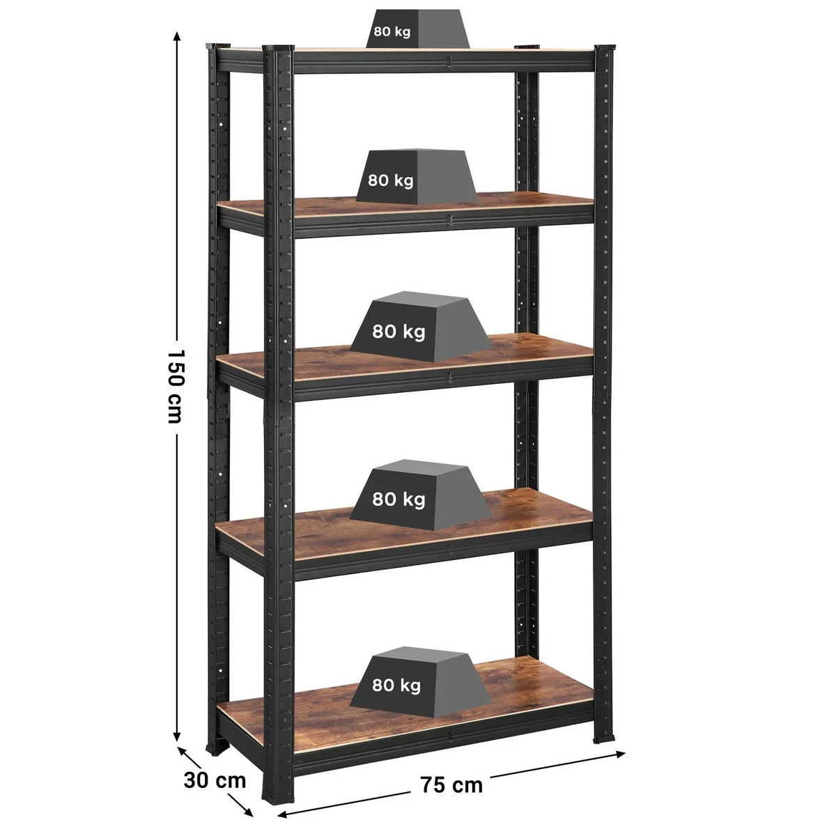 Shelving Unit 650kg Load Capacity Industrial Adjustable Rustic Brown — on a clean white background