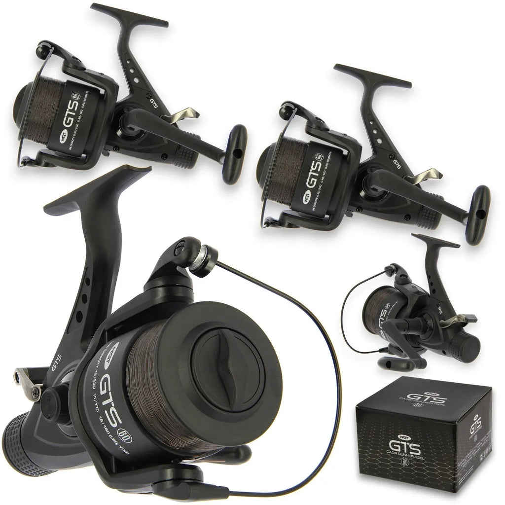 2 x NGT Carp Fishing Reel GTS 60 Bait Runner Freespool with 15lb Line Matt Black — alternate product view 2