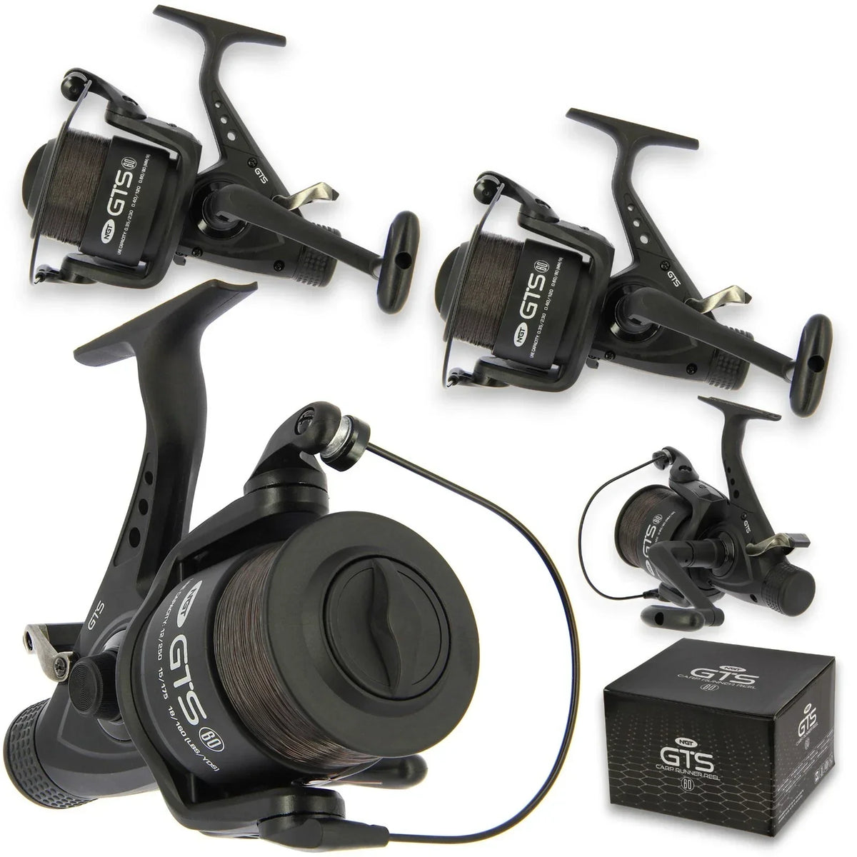 2 x NGT Carp Fishing Reel GTS 60 Bait Runner Freespool with 15lb Line Matt Black — alternate product view 2