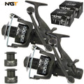 2x NGT XPR 6000 Carp Fishing Bait Runner Reels Twin Handle 10BB + Spare Spools — alternate product view 2