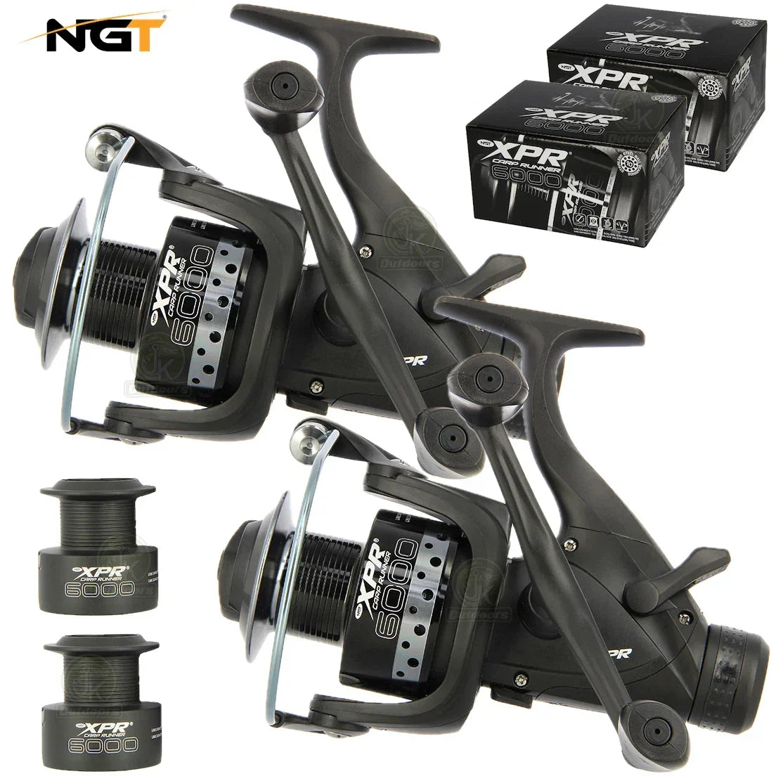 2x NGT XPR 6000 Carp Fishing Bait Runner Reels Twin Handle 10BB + Spare Spools — alternate product view 2