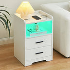 LED Light Bedside Table Nightstand High Gloss 2 Drawers USB Port Power Plug — alternate product view 4