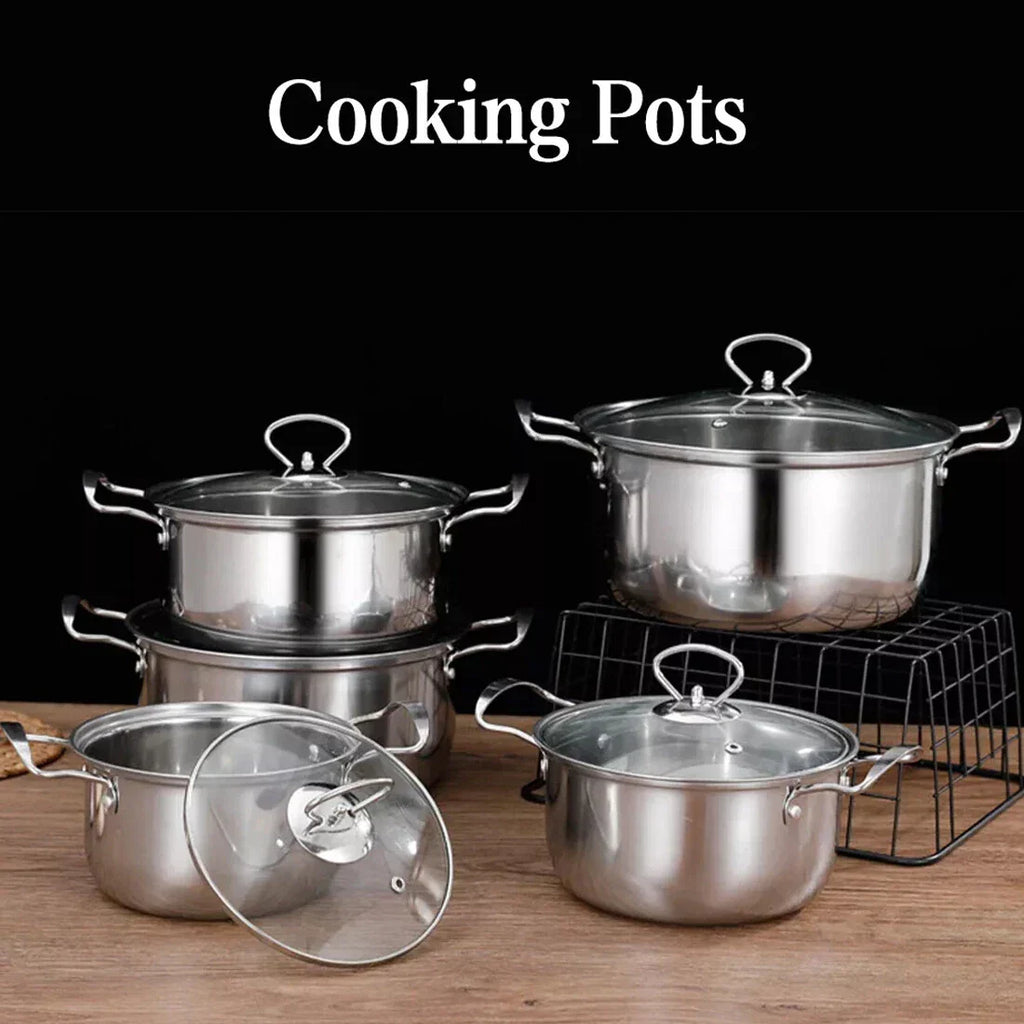 Stainless-Steel Cookware Set with Glass Lids — Silver — alternate product view 9