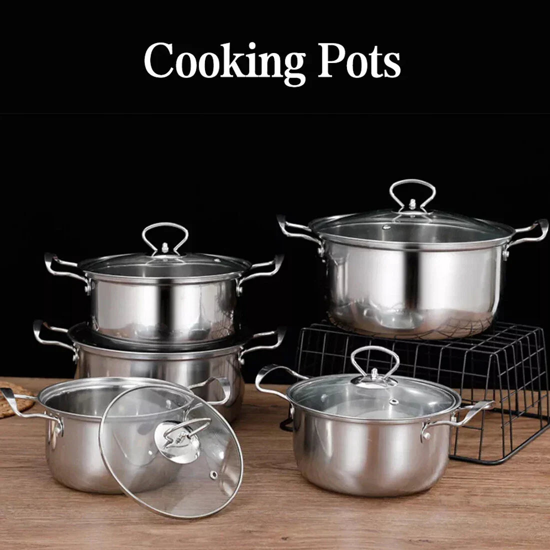 Stainless-Steel Cookware Set with Glass Lids — Silver — alternate product view 9