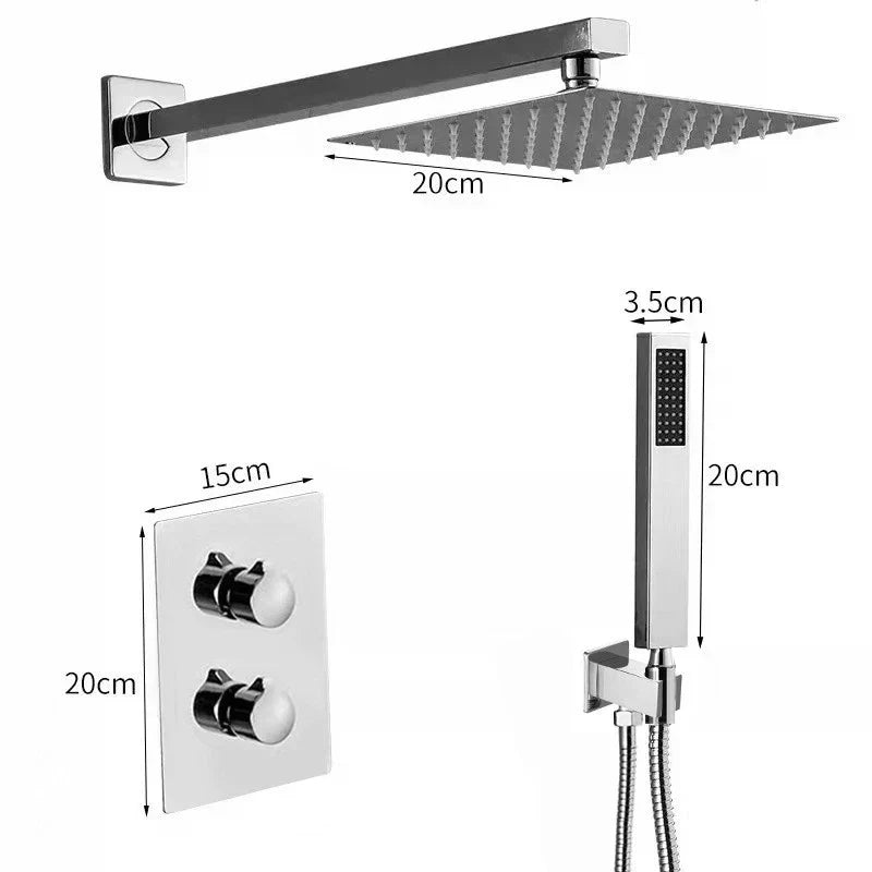 Modern Concealed Square Shower Brass Valve Mixer Twin Head Shower Set Chrome — alternate product view 7
