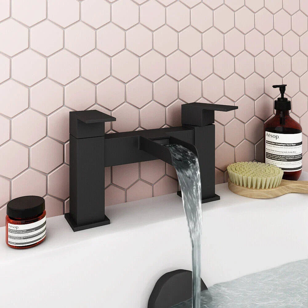 Bathroom Modern Waterfall Black Basin Sink Mono Square Mixer Tap Filler Waste — alternate product view 12