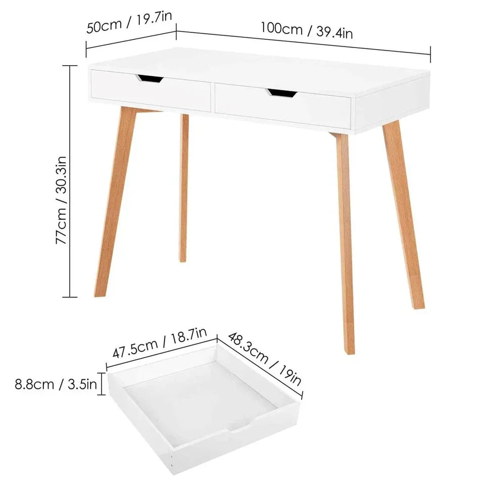 Wooden Computer Desk Dressing Table Home Office Study Bedroom With Drawers White — alternate product view 5