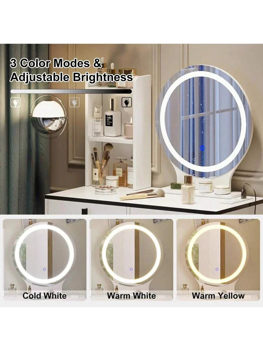 Dressing Table With Mirror Stool, Vanity Table Set With 3 Color Detachable LED — alternate product view 5